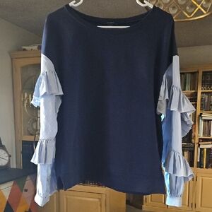 Halogen Navy and Light Blue Ruffle Sleeve Sweatshirt